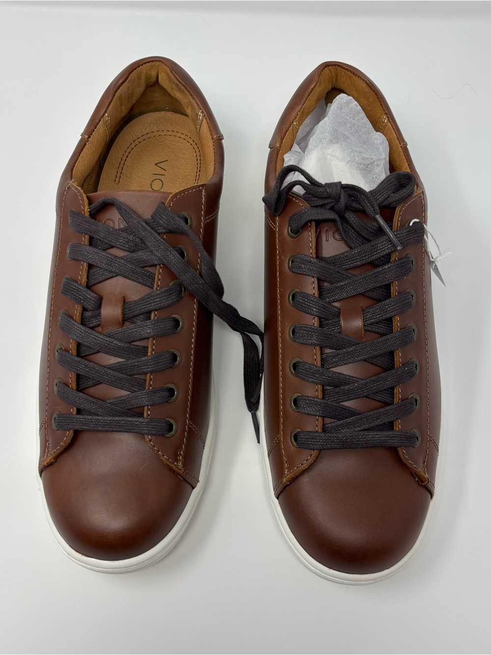 Vionic Mens Baldwin Brown Leather Casual and Fashion Sneakers Sneakers NWT